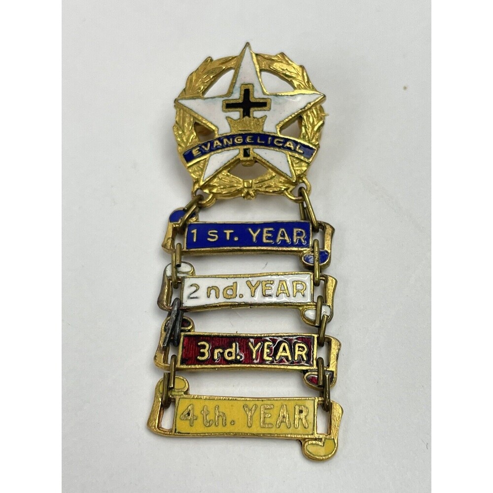 💰Bundle 3/$30 Vintage Evangelical 4-year Enamel Pin Goldtone Retro broach